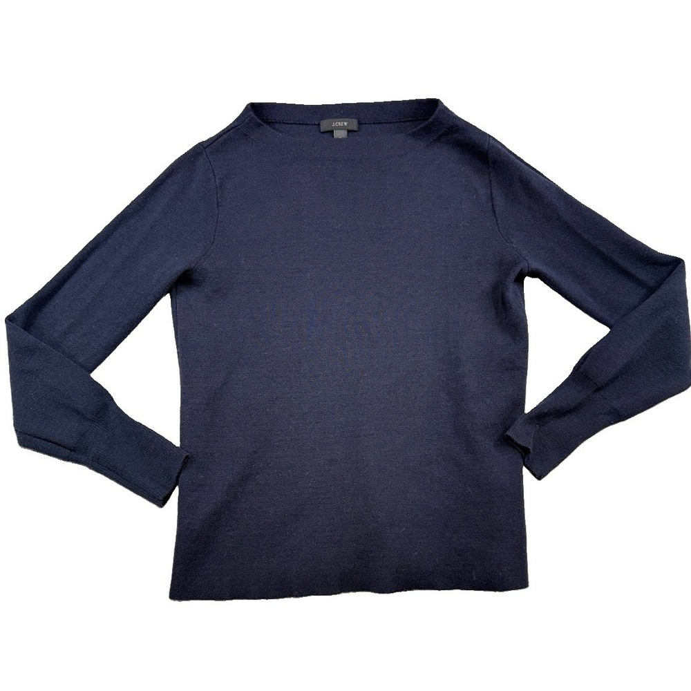 J.Crew Merino Wool Cotton Navy Blue Boatneck Sweater Sz Sm Preppy Minimalist